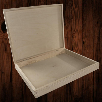 Woodeedoo Large Shallow Pine Wooden Storage Box Holder Case Vault For Documents Crafts Momentos Gifts Photos Keepsakes 36X30X5Cm from B&Q