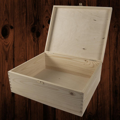 Woodeedoo Large Rectangular Wooden Keepsake Box With Hinged Lid & Clasp For A4 Documents Valuables Crafts Keepsakes 36X30X13.5Cm from B&Q