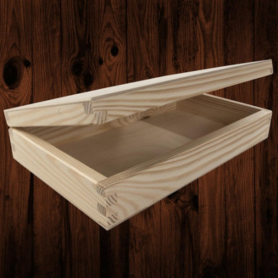 B&Q -  Shallow Wooden Gift Box With Hinged Lid Plain Pine Keepsake And Craft Storage Case For Diy Decoration 25 X 15 X 5 Cm - Image 3