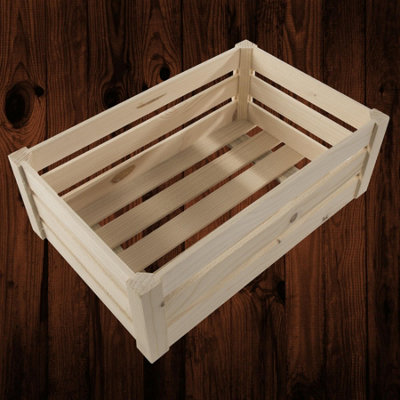 Woodeedoo Unfinished Wooden Crate Storage Box Decorative Slatted Pine Craft Hamper Display Box Paint Varnish Stain 32X21X12.5Cm from B&Q