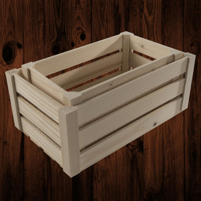 Woodeedoo Set Of 2 Wooden Crate Storage Boxes Decorative Slatted Unfinished Pine Paint Varnish Stain For Hampers Crafts Gifts from B&Q