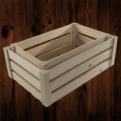 Woodeedoo Set Of 2 Nesting Wooden Crate Storage Boxes Decorative Display Hampers Slatted Unfinished Pine Paint Varnish Stain from B&Q