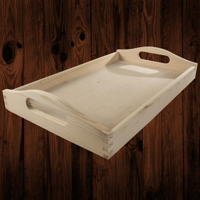 Woodeedoo Medium Wooden Serving Tray With Curved Handles In Unfinished Pine For Breakfast Drinks Or Display Use 39.5 X 24 X 6.5 Cm from B&Q