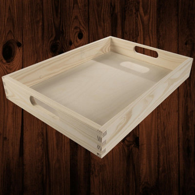Woodeedoo Grain Wooden Serving Tray With Handles For Food Drinks Or Decorative Use Unfinished Pine 35 X 25 X 5 Cm Medium