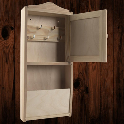 Woodeedoo Wooden Key Cabinet With 5 Hooks And Letter Rack Wall Mounted Indoor Key Holder Storage Cupboard Unit 18X6X40.5Cm from B&Q