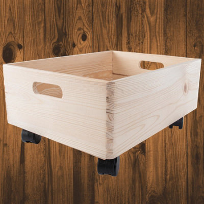 Woodeedoo Wooden Underbed Storage Box On Wheels Plain Pine Chest Diy Open Top Crate With Handles Home Organiser 40X30x19 Cm Large