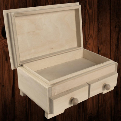 Woodeedoo Wooden Jewellery Box With 2 Drawers And Compartments Unfinished Craft Vanity Trinkets Organiser 22.5 X 14.5 X 10 Cm from B&Q