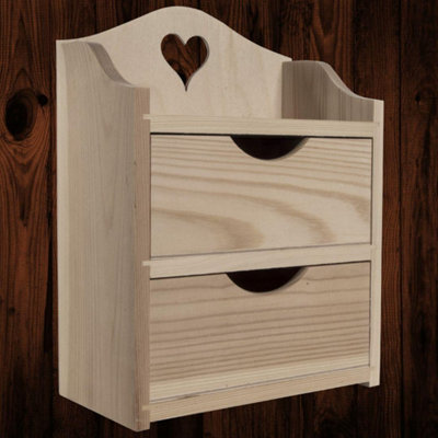 Woodeedoo Wooden Mini Chest Of Drawers With Heart Cut-Outs Jewellery Make-Up Storage Box Unfinished Pine 20.5 X 11 X 27.5 Cm from B&Q