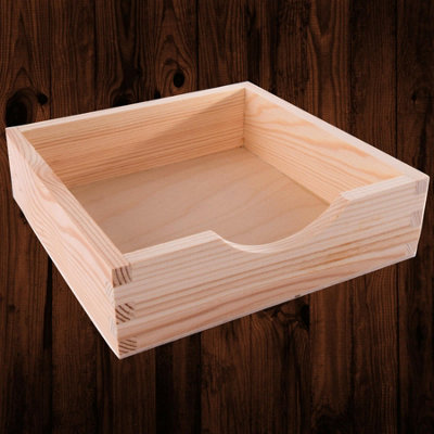 Woodeedoo Square Wooden Napkin Holder Serviette Dispenser Tissue Box Table Caddy Pine Craft Base Plain Unpainted 19 X 19 X 5.5 Cm from B&Q