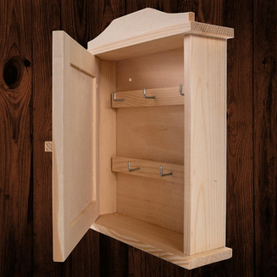Woodeedoo Wooden Key Box Cabinet With 5 Hooks Wall Mounted Indoor Key Holder Rack Cupboard Hallway Kitchen Utility Room 23X6X26Cm from B&Q