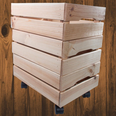 Woodeedoo 3-Tier Shallow Wooden Crate With Wheels Stackable Pine Storage Box Rustic Multipurpose Organiser 39.5X29.5X50.5Cm from B&Q