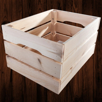 Woodeedoo Deep Wooden Crate Strong Stackable Slatted Pine Fruit Box Display Rustic Unfinished Storage Organiser 39.5X29.5X22Cm from B&Q