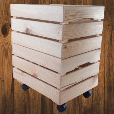 Woodeedoo 2-Tier Deep Wooden Crate With Wheels Stackable Pine Storage Box Unfinished Container Tools Organiser 39.5X29.5X45Cm from B&Q