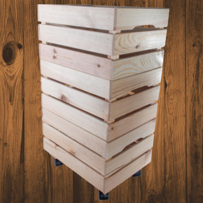 Woodeedoo 3-Tier Deep Wooden Crate With Wheels Stackable Pine Storage Box Unfinished Container Tools Organiser 39.5X29.5X65.5Cm from B&Q