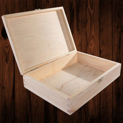 Woodeedoo Rectangular Wooden Box With Hinged Lid And Clasp Unpainted Pine Gift Storage Crafts Keepsakes Case 26.5 X 19 X 6.5 Cm from B&Q
