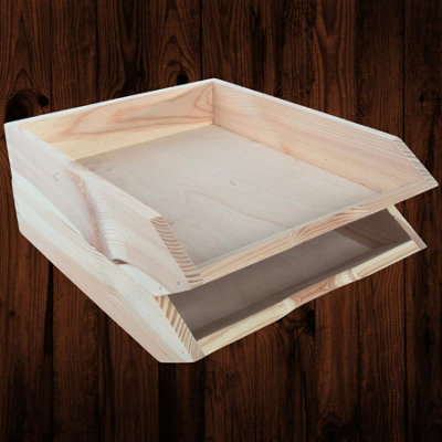 Woodeedoo Set Of 2 Stackable Wooden Letter Tray A4 Document Holder Paper Sorter Desk Tidy Organiser For Office Home 26 X 32 X 6 Cm from B&Q