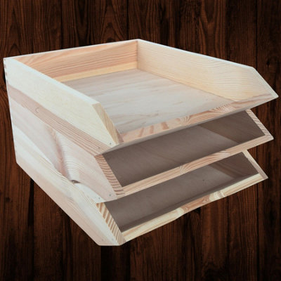 Woodeedoo Set Of 3 Stackable Wooden Letter Tray A4 Document Holder Paper Sorter Desk Tidy Organiser For Office Home 26 X 32 X 6 Cm from B&Q