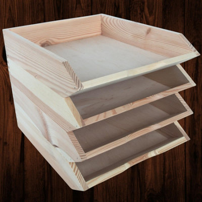 Woodeedoo Set Of 4 Stackable Wooden Letter Tray A4 Document Holder Paper Sorter Desk Tidy Organiser For Office Home 26 X 32 X 6 Cm from B&Q