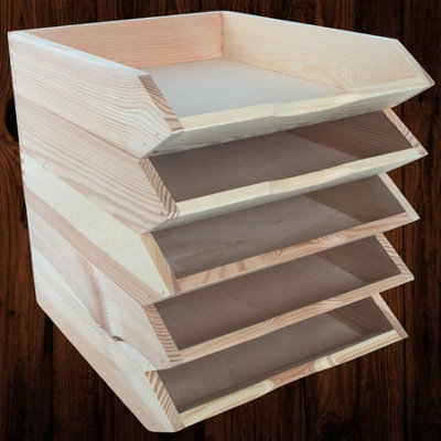 Woodeedoo Set Of 5 Stackable Wooden Letter Tray A4 Document Holder Paper Sorter Desk Tidy Organiser For Office Home 26 X 32 X 6 Cm from B&Q