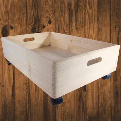 Woodeedoo Shallow Wooden Underbed Storage Box On Wheels Plain Pine Chest Diy Open Crate Container With Handles 60X40x19 Cm Large