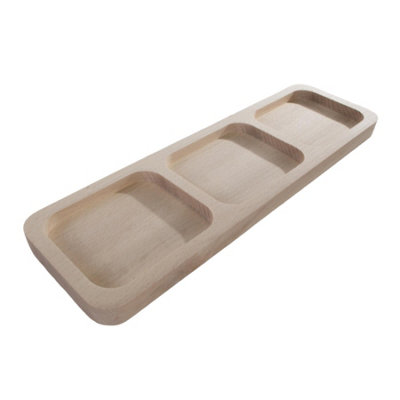 Woodeedoo Wooden 3 Section Serving Dish Snack Cheese Dip Nibble Tray Untreated Beech Platter For Staining Waxing 30 X 9 X 1.5 Cm from B&Q