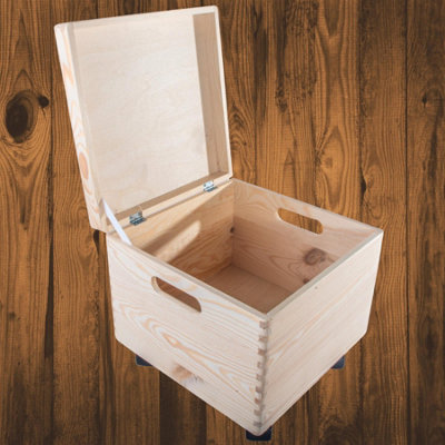 Woodeedoo Square Deep Wooden Storage Box With Hinged Lid Handles And Wheels For Keepsakes Toys Crafts Organisation 30X30X28 Cm from B&Q