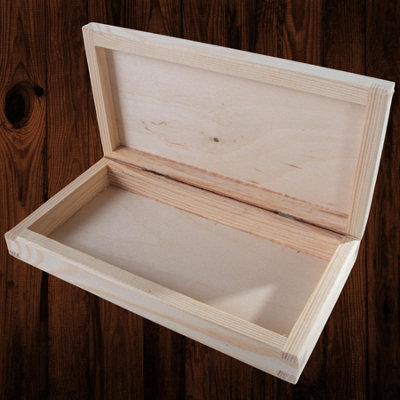 Woodeedoo Medium Shallow Wooden Storage Box With Hinged Lid For Jewellery Gifts Keepsakes Or Craft Use 20 X 10.5 X 3.5 Cm from B&Q