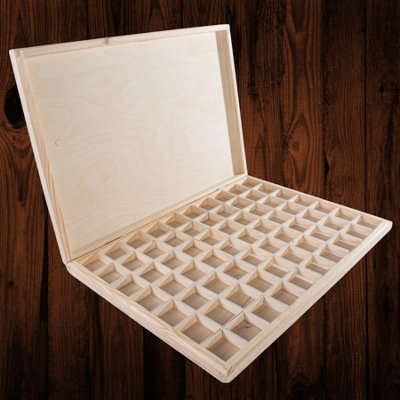 Woodeedoo Shallow Slim Wooden Box With 70 Compartments Jewellery & Gemstone Display Organiser Tray Holder Case 37X26.5X3Cm from B&Q
