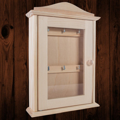 Woodeedoo Glass Door Wooden Key Box Cabinet With 6 Hooks Wall Mounted Indoor Key Holder Rack Cupboard Hallway Storage 20X6X29.5Cm from B&Q