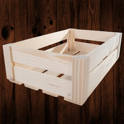 Woodeedoo Shallow Wooden Crate Storage Box Decorative Slatted Unfinished Pine Display Hamper Tray Paint Stain 28.5X17.5X8.5 Cm from B&Q
