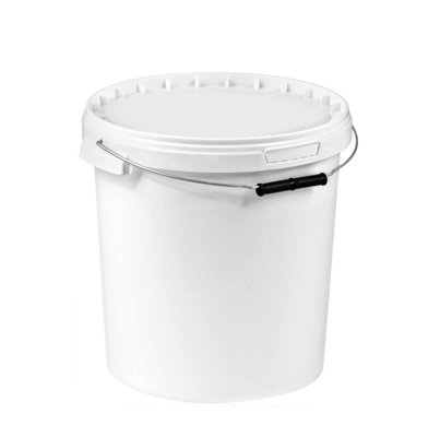 B2C Plastic Buckets Tubs White Transparent Tamper Evident Lids  30 Buckets 25L from B&Q