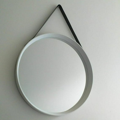 Deenz Large Round Wall Mirror 52Cm White Round Hanging Mirror With Faux Leather Strap Home Living Decor Gift New from B&Q