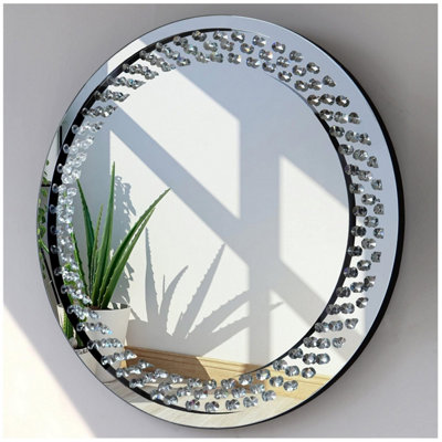  - Floating Jewelled Round Wall Mirror Crystal Diamond 60Cm