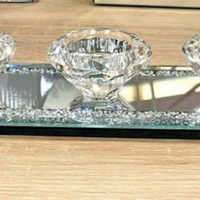 Biznest Crushed Crystal Triple Tealight 3 Candle Holder Decor Plate Home New from B&Q
