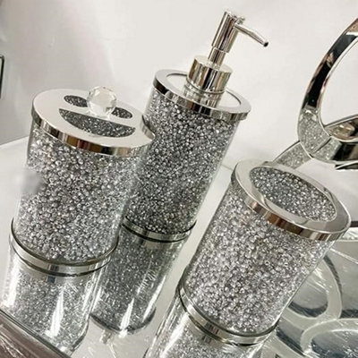 B&Q -  Crushed Diamond Set Soap Dish Dispenser Tumbler Toothbrush Holder