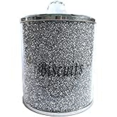 Biznest Silver Diamond Crushed Biscuit Cookies Canister Jar Tin Kitchen Storage Containers Trimmings Crystal Filled from B&Q