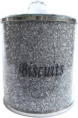 Deenz Biscuit Canister Jar Tin Silver Diamond Crushed Silver Trimmings Crystal Filled Kitchen Storage Containers Large from B&Q