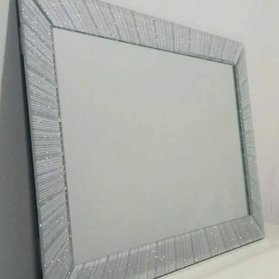 Deenz Sparkle Glitter Mirror Bedroom Bathroom Hallway Silver 60X40Cm Best Gift from B&Q