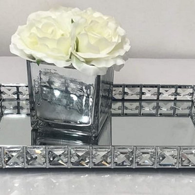 Biznest Decorative Crystal Chrome Mirrored Rectangular Display Vanity Candle Tray Wedding Table Plate 30Cmx19Cm from B&Q