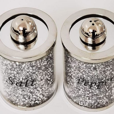 Deenz Diamond Crushed Salt Pepper Canisters Jars Storage Silver Trimmings Crystal Filled from B&Q