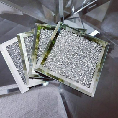 Deenz 8X Modern Crystal And Mirror Coaster New Set Of 8 Glitter Crushed Diamante Jewel Best Gift from B&Q