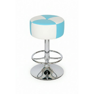  - Morasi American Diner Retro Style Kitchen Bar Stool Blue And White Padded Seat