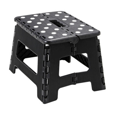 Portable Folding Step Stool Small Black 22Cm Heavy Duty Collapsible Footstool With Handle Non Slip Feet from B&Q