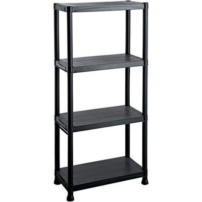  - 4 Tier Black Plastic Storage Organiser Shelving Unit Garage Home Pantry Tools Paint Stationary Parts Racking Shelf Shelves