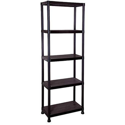  - 5 Tier Black Plastic Storage Organiser Shelving Unit Garage Home Pantry Tools Paint Stationary Parts Racking Shelf Shelves