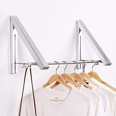Aluminium Wall Mounted Foldable Folding Clothes RackTriangle HangerRetractable Clothes Hanging AirerIndoor Outdoor