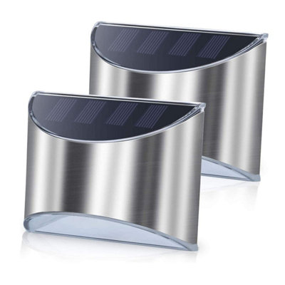  - (Pack Of 2) Solar Wall Led Lights Stainless Steel Waterproof Security Lights Steel Wall Sconce Security Led Lamp Wireless Outdoor