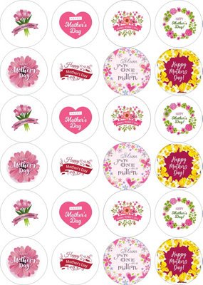 LarryRoo 24 X Pre Cut Mothers Day Edible Wafer Cupcake Fairy Cake Toppers from B&Q