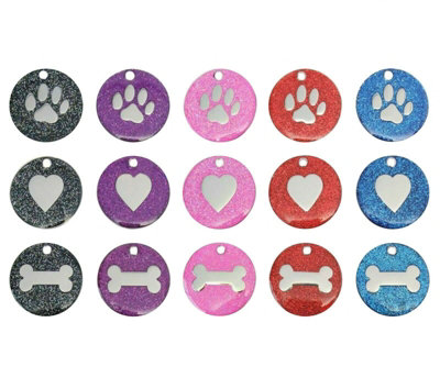 LarryRoo Dog Cat Pet Tag Engraved Reflective Collar Id Tags 25mm Glitter Various Designs (PinkBone) from B&Q