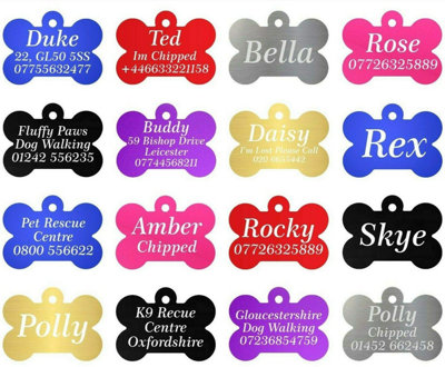 LarryRoo Quality Engraved Personalised Engraved Bone Shaped Dog TagPet Id Tags For Collar (Red) from B&Q